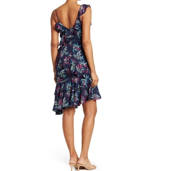 Likely Navy blue Ophelia Zoe floral ruffled midi dress 2 NWT - Picture 2 of 12